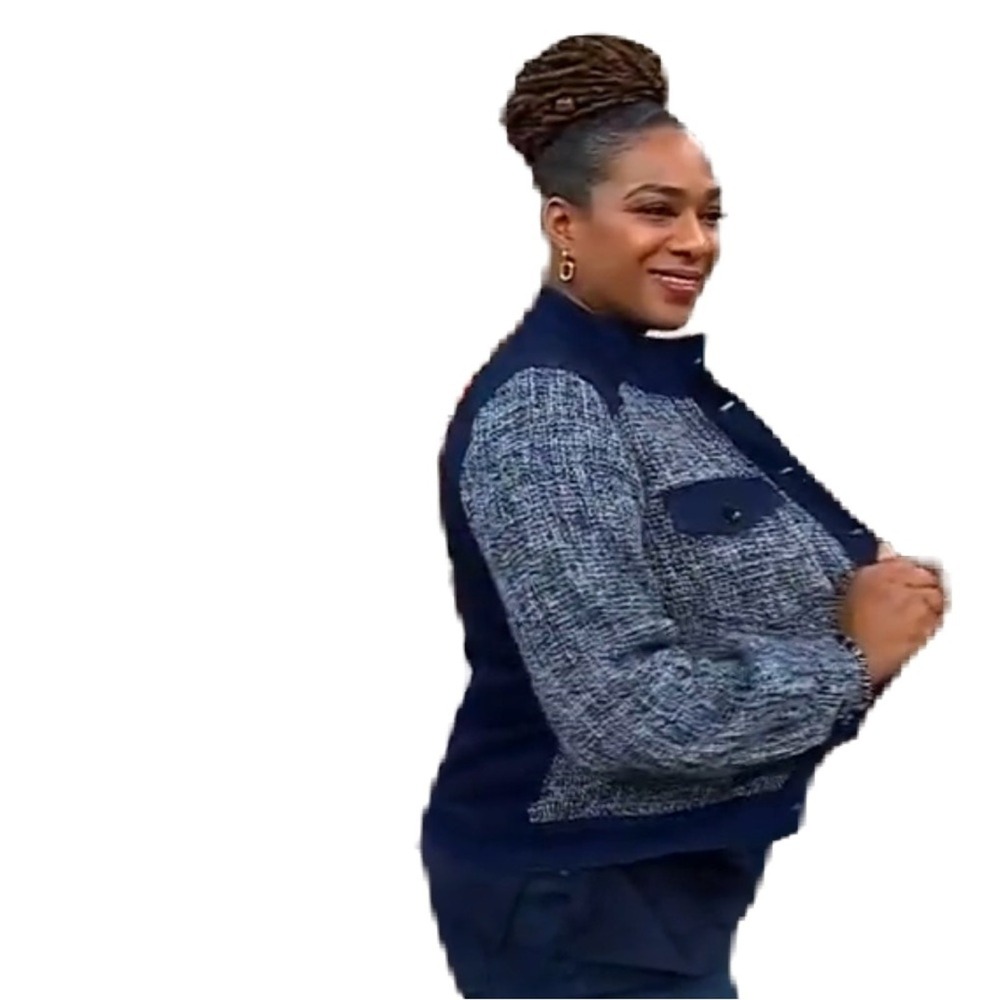 DG2 by Diane Gilman Mixed Media New Classic Stretch & Boucle Jacket- Indigo-L - Picture 5 of 8